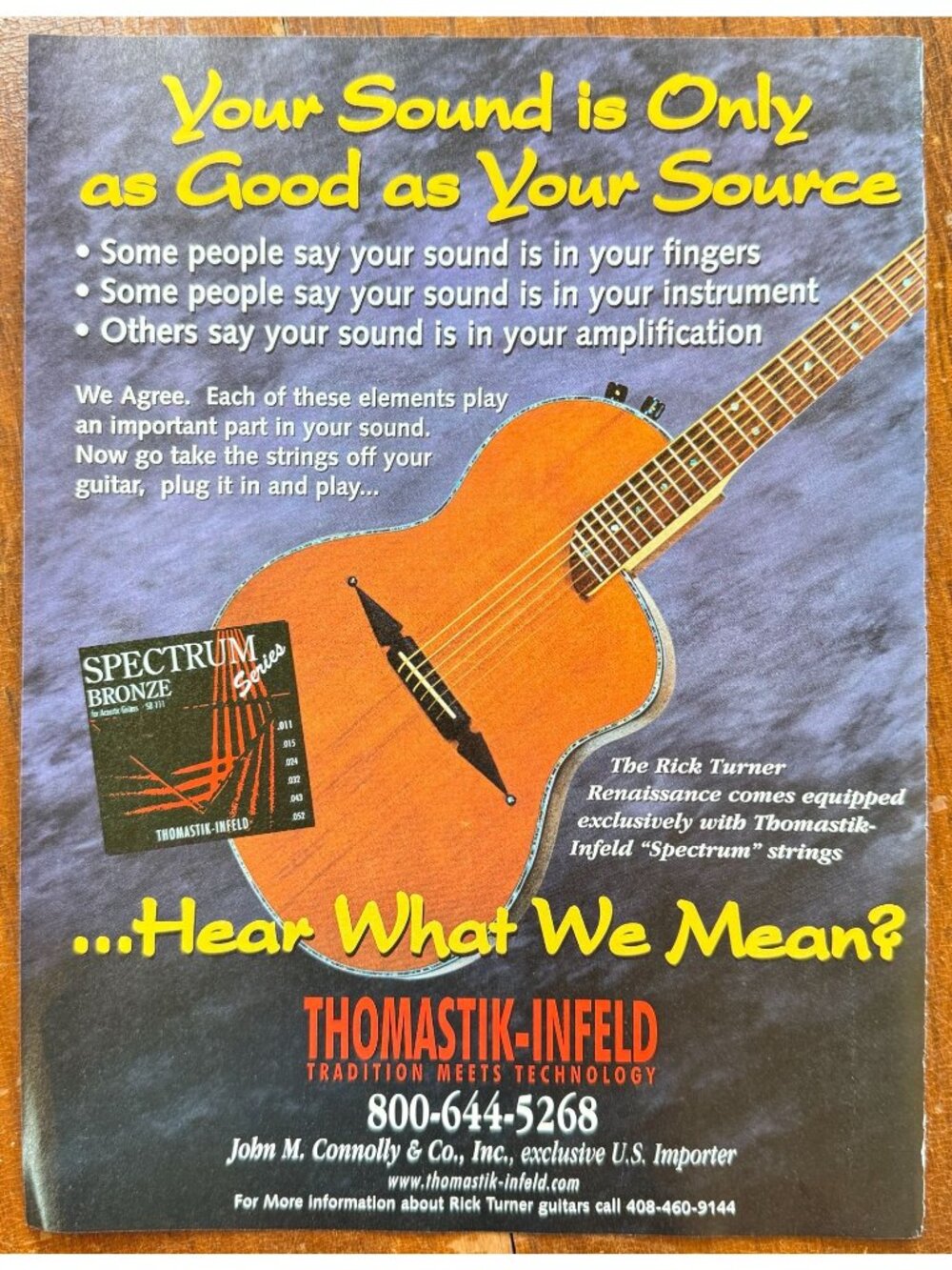 Vintage 1998 Thomastik Infeld Strings Rick Turner Guitar Magazine Advertisement